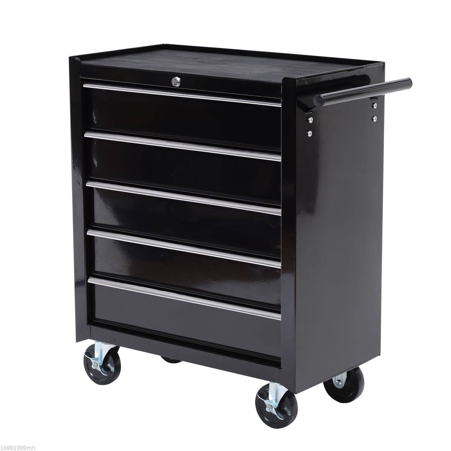 Sans Marque - Coffre à outils, armoire roulante, 5 tiroirs, acier, noir - Image 2