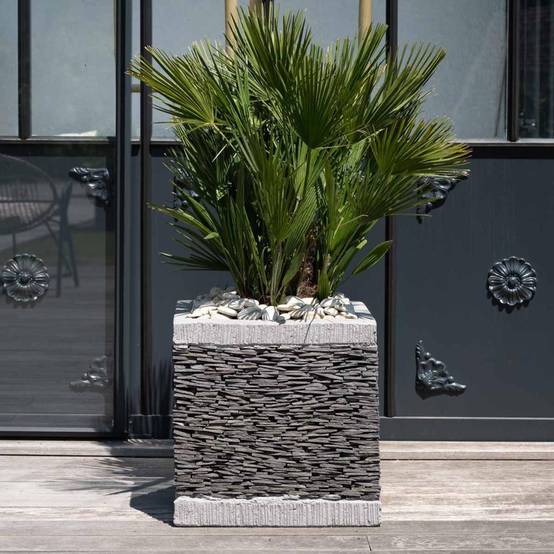 Pot bac jardinière carré ardoise 50cm jardin terrasse pierre naturelle - Image 7