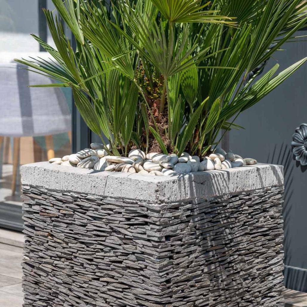 Pot bac jardinière carré ardoise 50cm jardin terrasse pierre naturelle - Image 6
