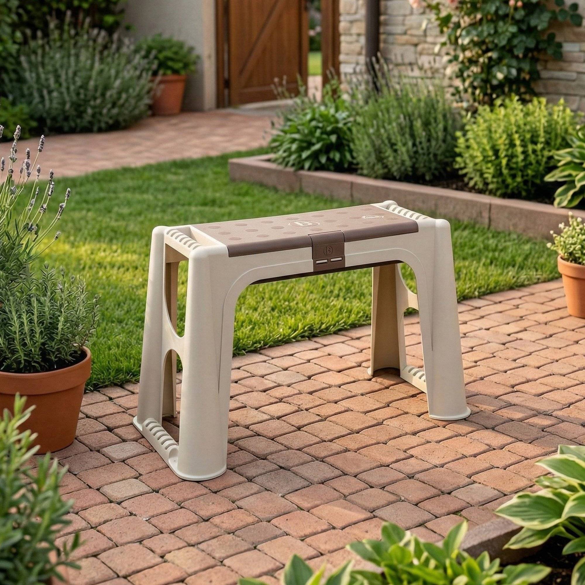 Dmora - Banc d'extérieur Dboffell, Banc de jardin, Banc à outils, Banc polyvalent, 100% Made in Italy, 58x29h37 cm, Beige et Marron - Dmora - Imagen 2