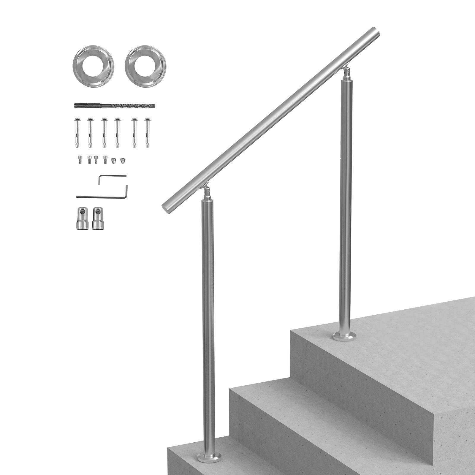 VEVOR Kit rampe d'escalier extérieur 100cm, acier inox, double colonne, pour personnes âgées, porche/terrasse. - Image 1