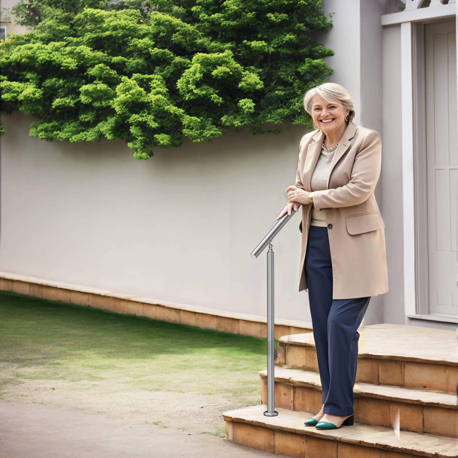 VEVOR Kit rampe d'escalier extérieur 100cm, acier inox, double colonne, pour personnes âgées, porche/terrasse. - Image 8