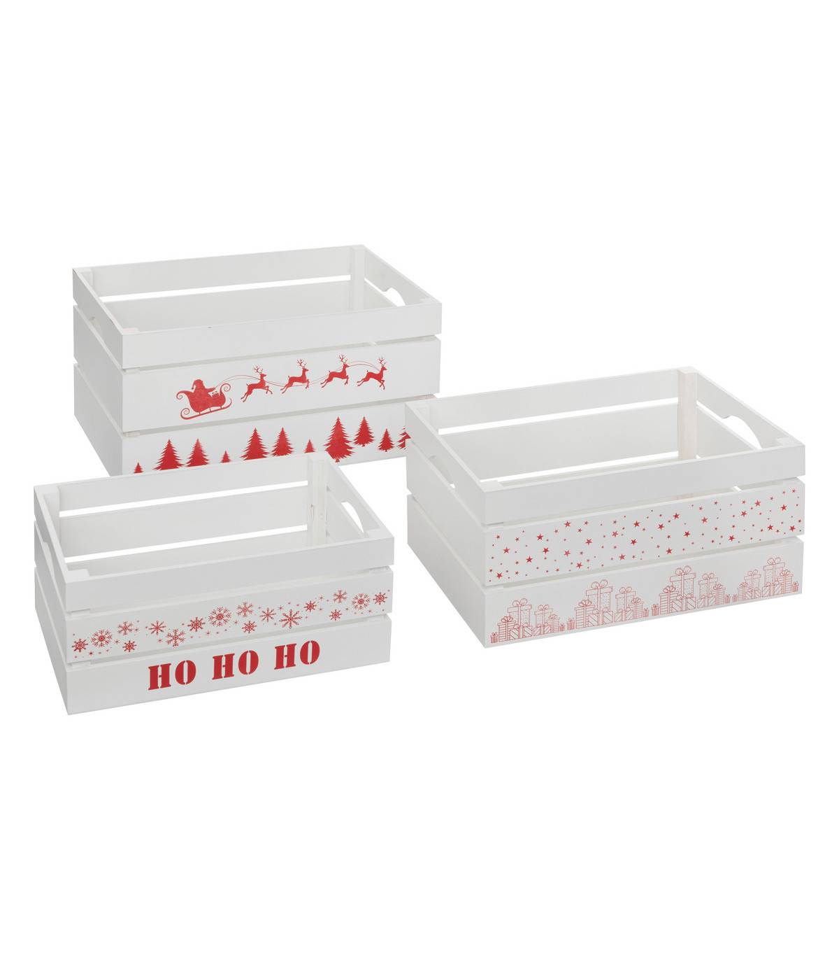 Fééric Lights & Christmas - Déco de Noël Lot de 3 Cagettes Blanches en bois imprimé Noël - Imagen 1