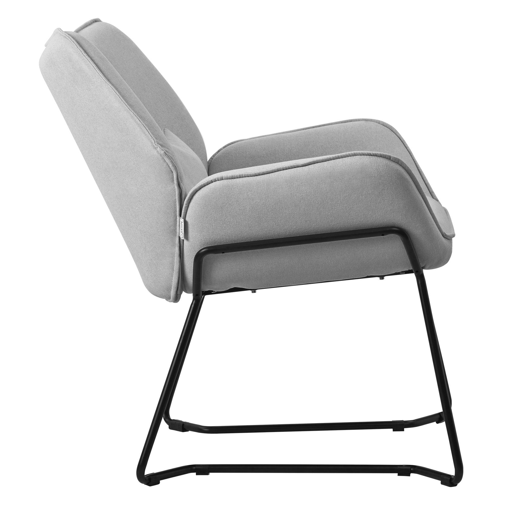 Ml-Design - Fauteuil de salon relax gris clair siége de lecture confortable scandinave effet lin dossier incliné pieds en acier rembourrage moelleux avec coussin - Image 3