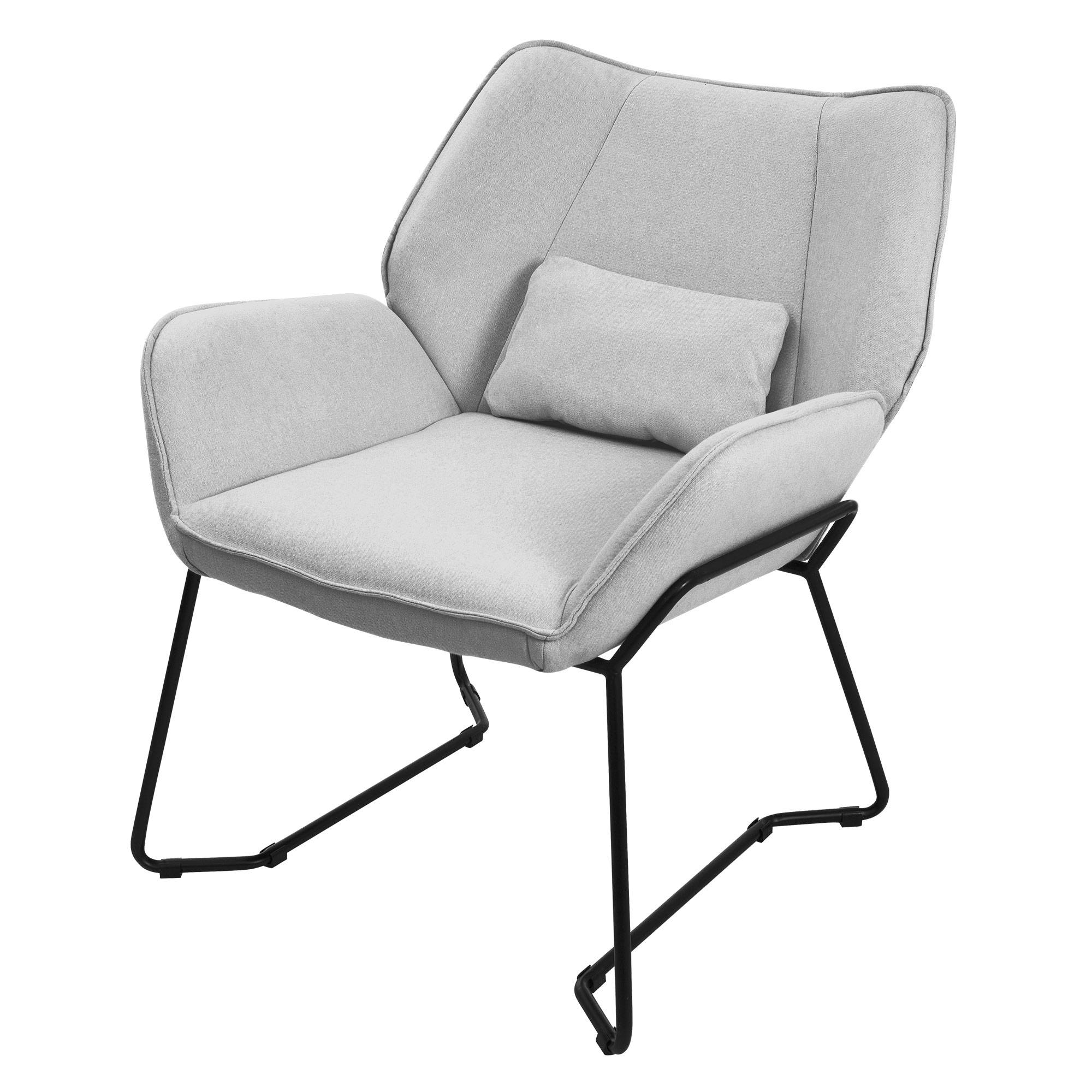 Ml-Design - Fauteuil de salon relax gris clair siége de lecture confortable scandinave effet lin dossier incliné pieds en acier rembourrage moelleux avec coussin - Image 7