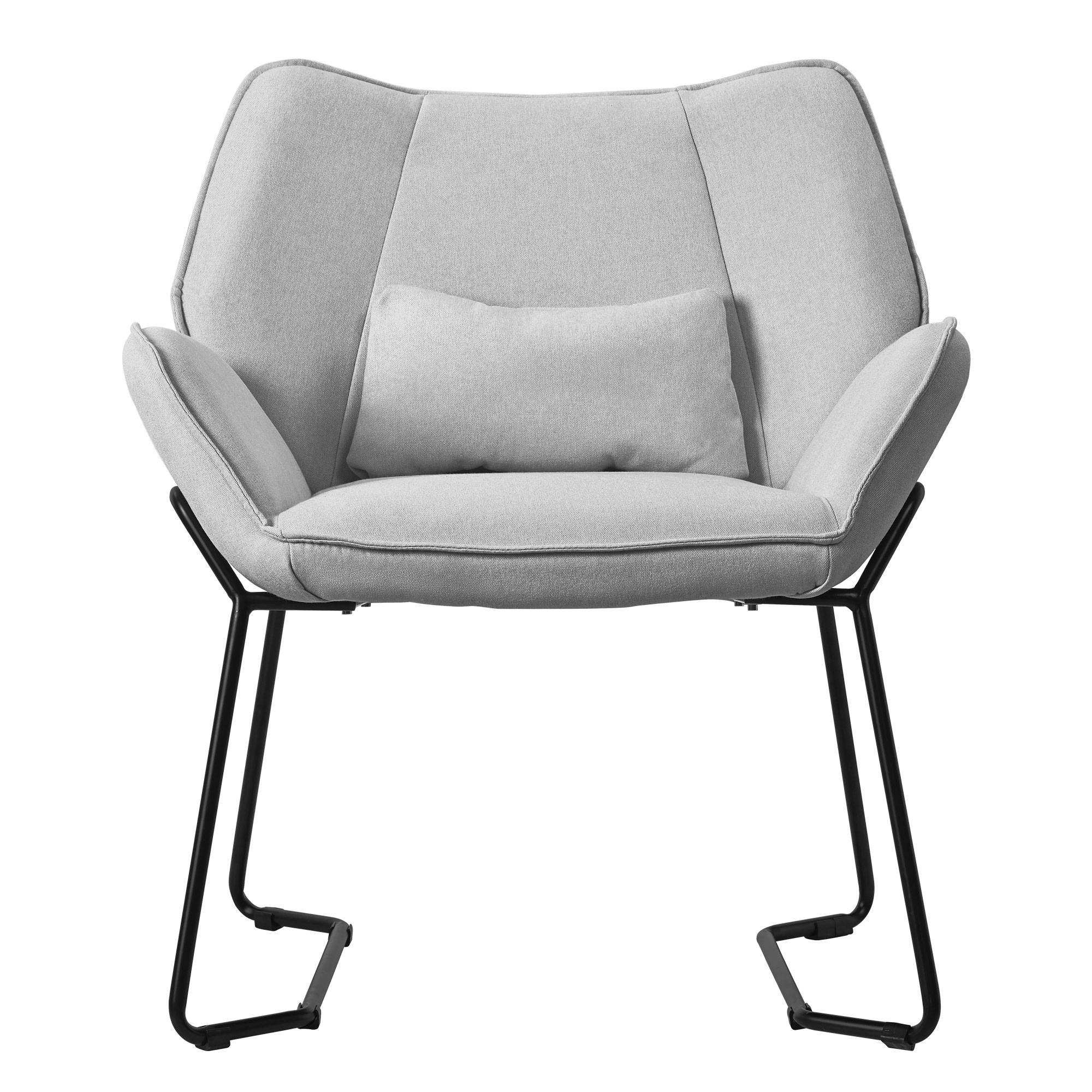Ml-Design - Fauteuil de salon relax gris clair siége de lecture confortable scandinave effet lin dossier incliné pieds en acier rembourrage moelleux avec coussin - Image 2