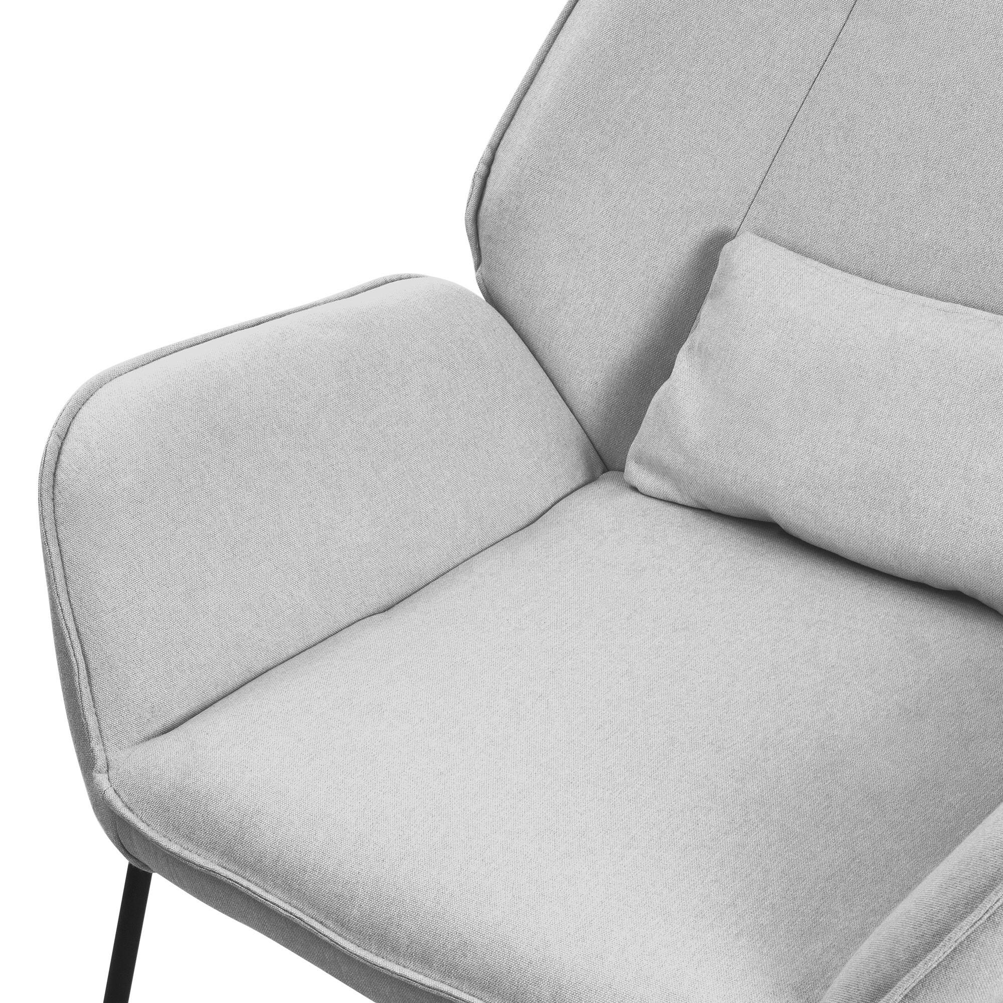 Ml-Design - Fauteuil de salon relax gris clair siége de lecture confortable scandinave effet lin dossier incliné pieds en acier rembourrage moelleux avec coussin - Image 5