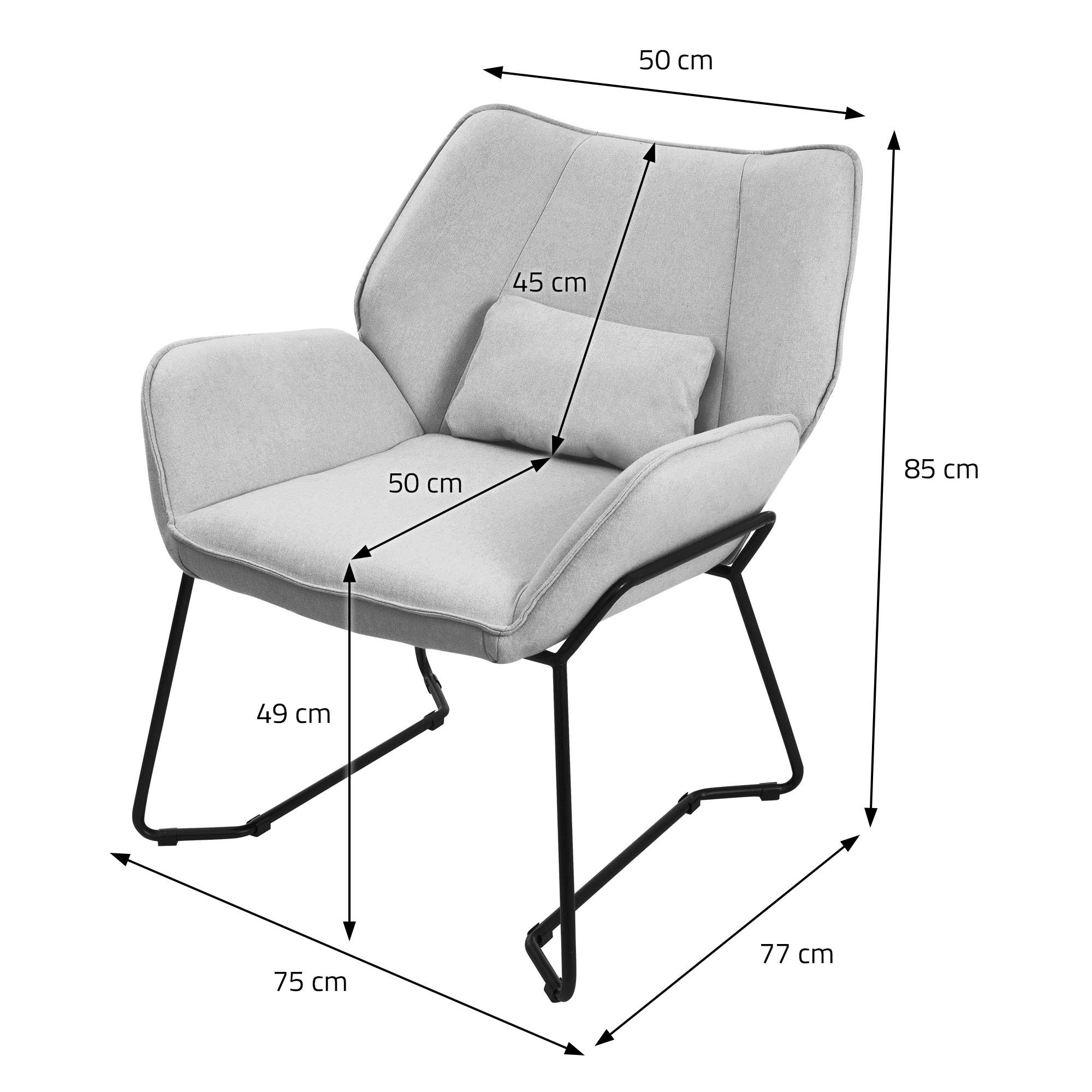 Ml-Design - Fauteuil de salon relax gris clair siége de lecture confortable scandinave effet lin dossier incliné pieds en acier rembourrage moelleux avec coussin - Image 6