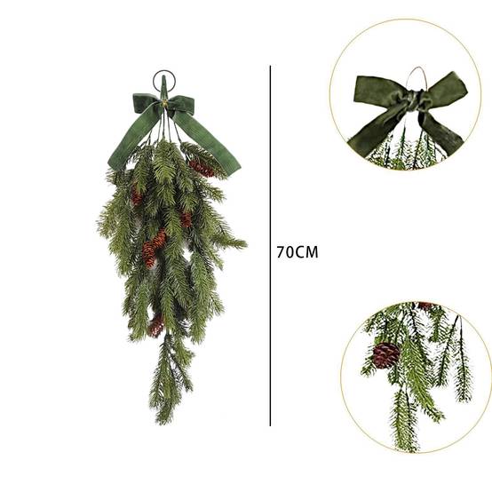 Paquet de 2 guirlandes de larmes de Noël de 70 cm, couronne de Noël artificielle, couronne de Noël suspendue avec nœud,décoration d'escalier de maison - Image 2