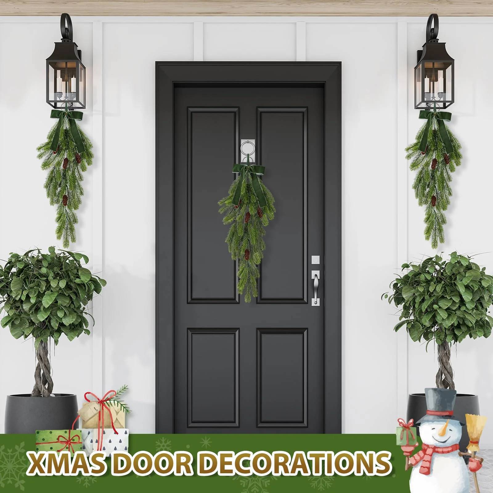 Paquet de 2 guirlandes de larmes de Noël de 70 cm, couronne de Noël artificielle, couronne de Noël suspendue avec nœud,décoration d'escalier de maison - Image 5