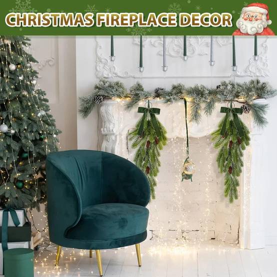 Paquet de 2 guirlandes de larmes de Noël de 70 cm, couronne de Noël artificielle, couronne de Noël suspendue avec nœud,décoration d'escalier de maison - Image 3