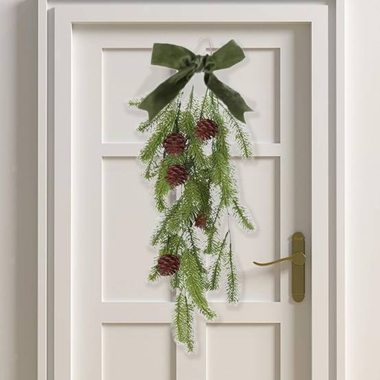 Paquet de 2 guirlandes de larmes de Noël de 70 cm, couronne de Noël artificielle, couronne de Noël suspendue avec nœud,décoration d'escalier de maison - Image 4