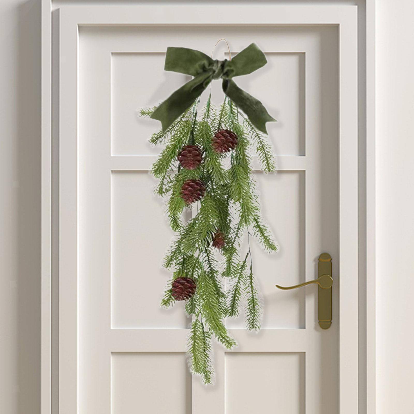 Paquet de 2 guirlandes de larmes de Noël de 70 cm, couronne de Noël artificielle, couronne de Noël suspendue avec nœud,décoration d'escalier de maison - Image 4
