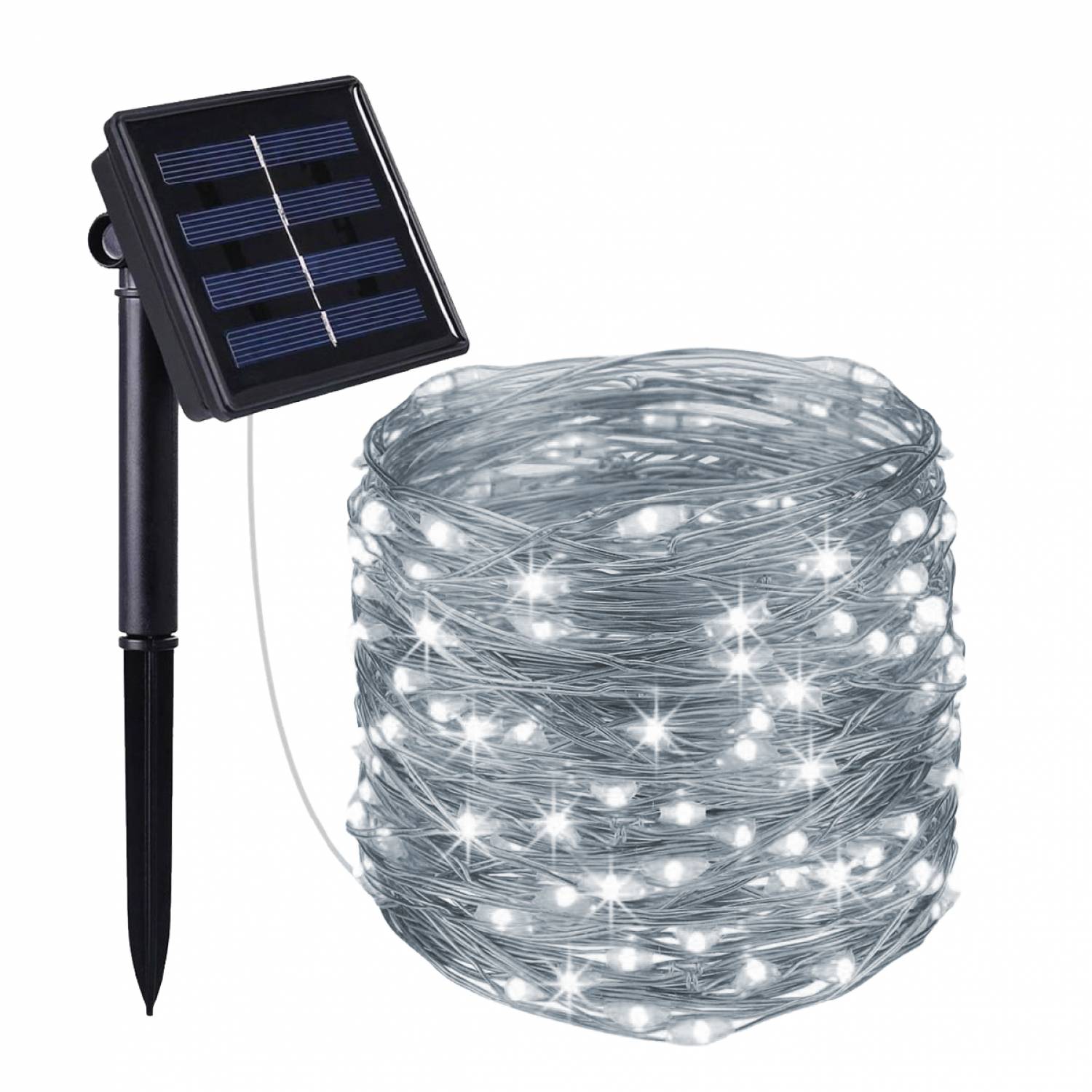 Guirlande solaire extérieur lumineuse jardin, terrasse - Ampoules LED 8 modes - 22 m - Blanc froid - Linxor - Image 1