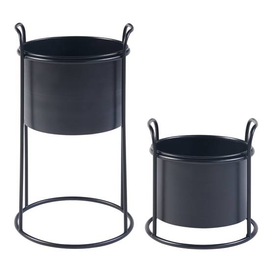 Helloshop26 - Set de 2 porte-plantes de tailles variées métal noir - Image 3
