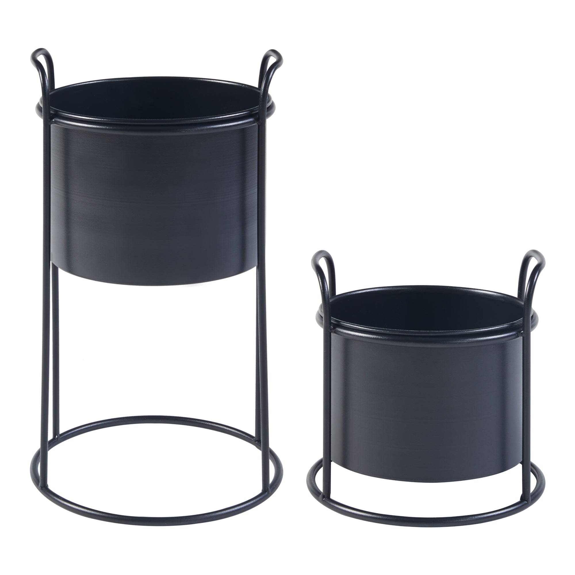 Helloshop26 - Set de 2 porte-plantes de tailles variées métal noir - Image 3