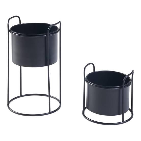 Helloshop26 - Set de 2 porte-plantes de tailles variées métal noir - Image 1