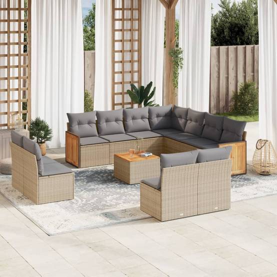 Salon de jardin 12 places beige en résine tressée avec rangement et table – ComfortXL Outdoor Living - Image 1