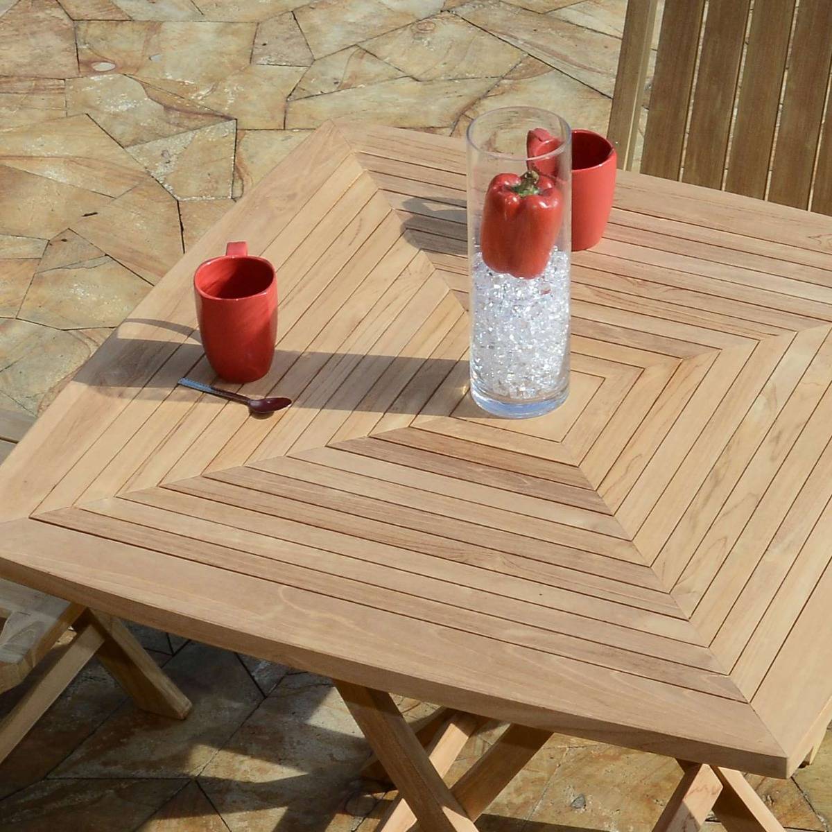 Teck'Attitude - Table pliante carrée en teck massif Cardif 90 x 90 cm - TECK'Attitude - Imagen 5