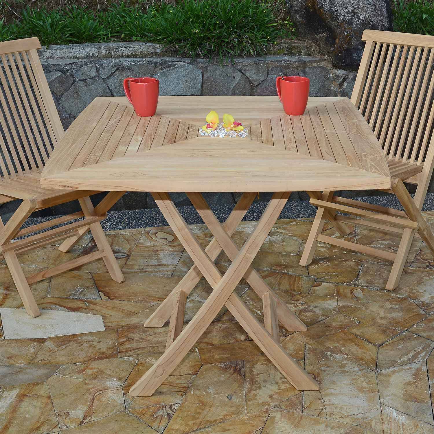 Teck'Attitude - Table pliante carrée en teck massif Cardif 90 x 90 cm - TECK'Attitude - Imagen 2