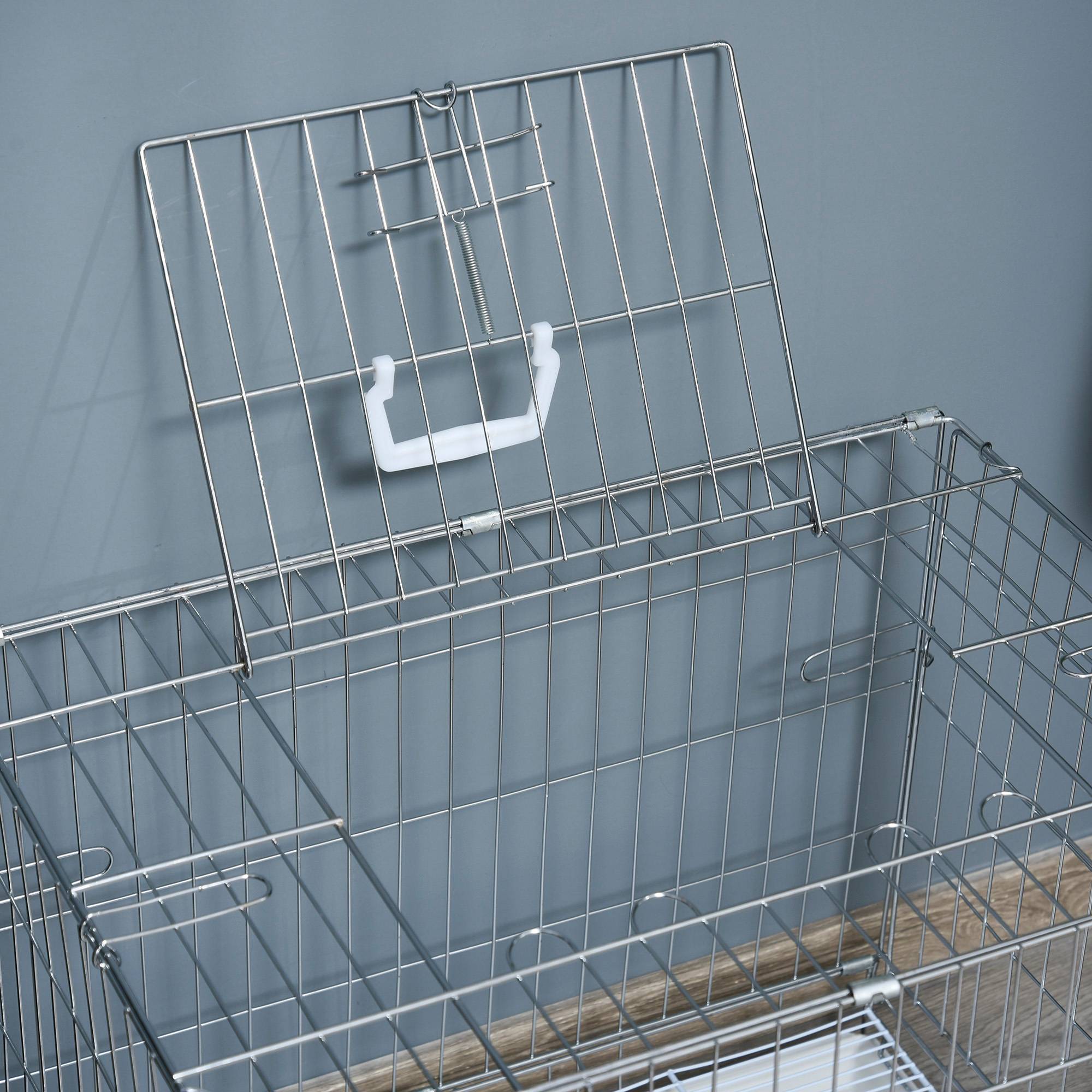 Pawhut - Cage pour chien pliable - plateau excrément coulissant - 2 portes verrouillable, poignée - dim. 61L x 43l x 50H cm - fer galvanisé PP blanc - Image 9