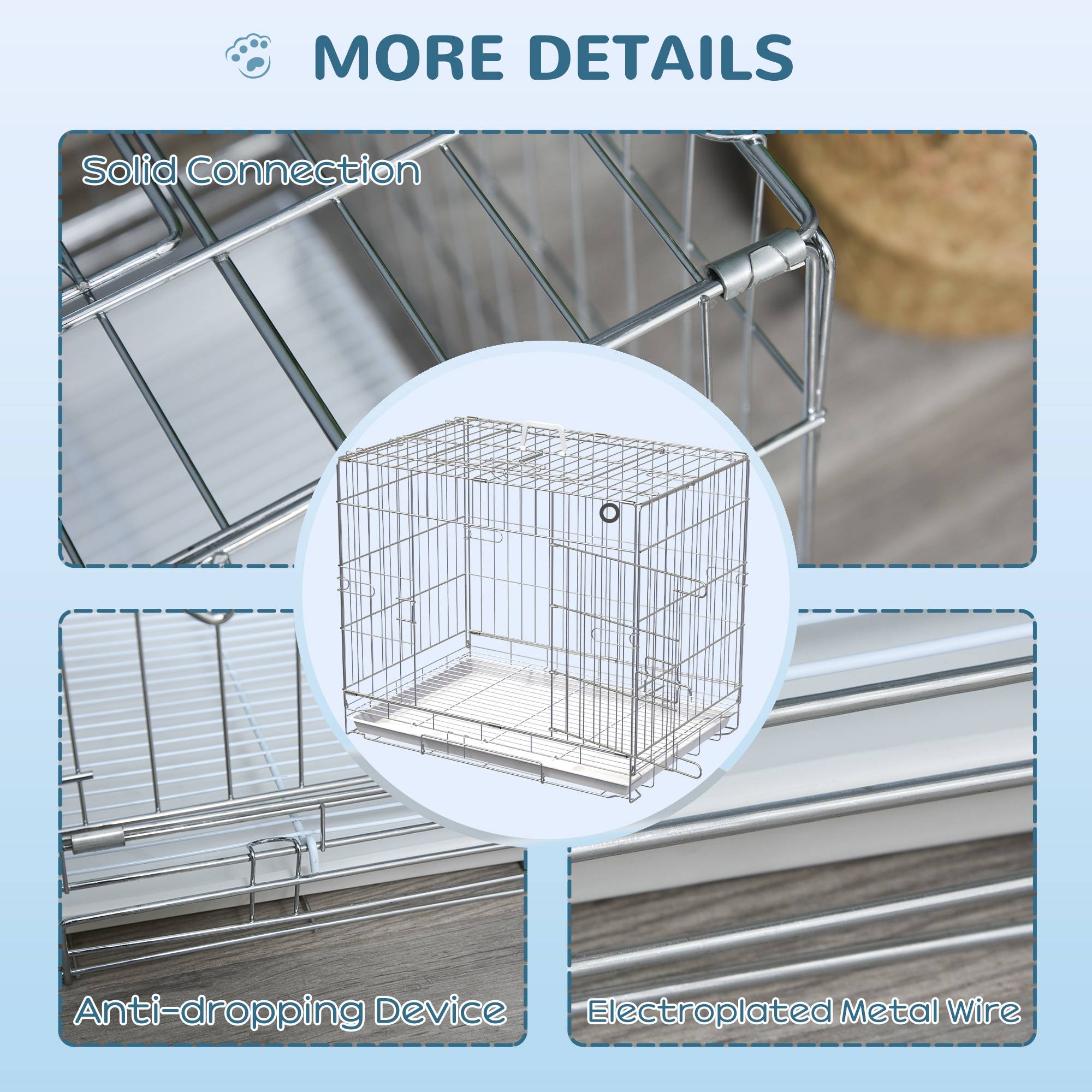 Pawhut - Cage pour chien pliable - plateau excrément coulissant - 2 portes verrouillable, poignée - dim. 61L x 43l x 50H cm - fer galvanisé PP blanc - Image 8