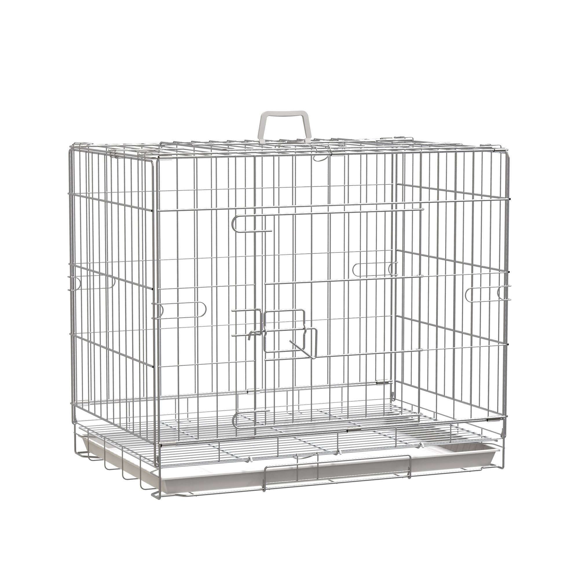 Pawhut - Cage pour chien pliable - plateau excrément coulissant - 2 portes verrouillable, poignée - dim. 61L x 43l x 50H cm - fer galvanisé PP blanc - Image 1