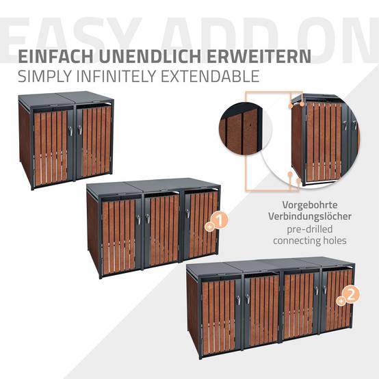 Abri pour 2 poubelles 132x80x116,3 cm capacité de 60L à 240L anthracite/aspect rouillé acier couvercle rabattable/2 portes résistant aux intempéries - Image 7