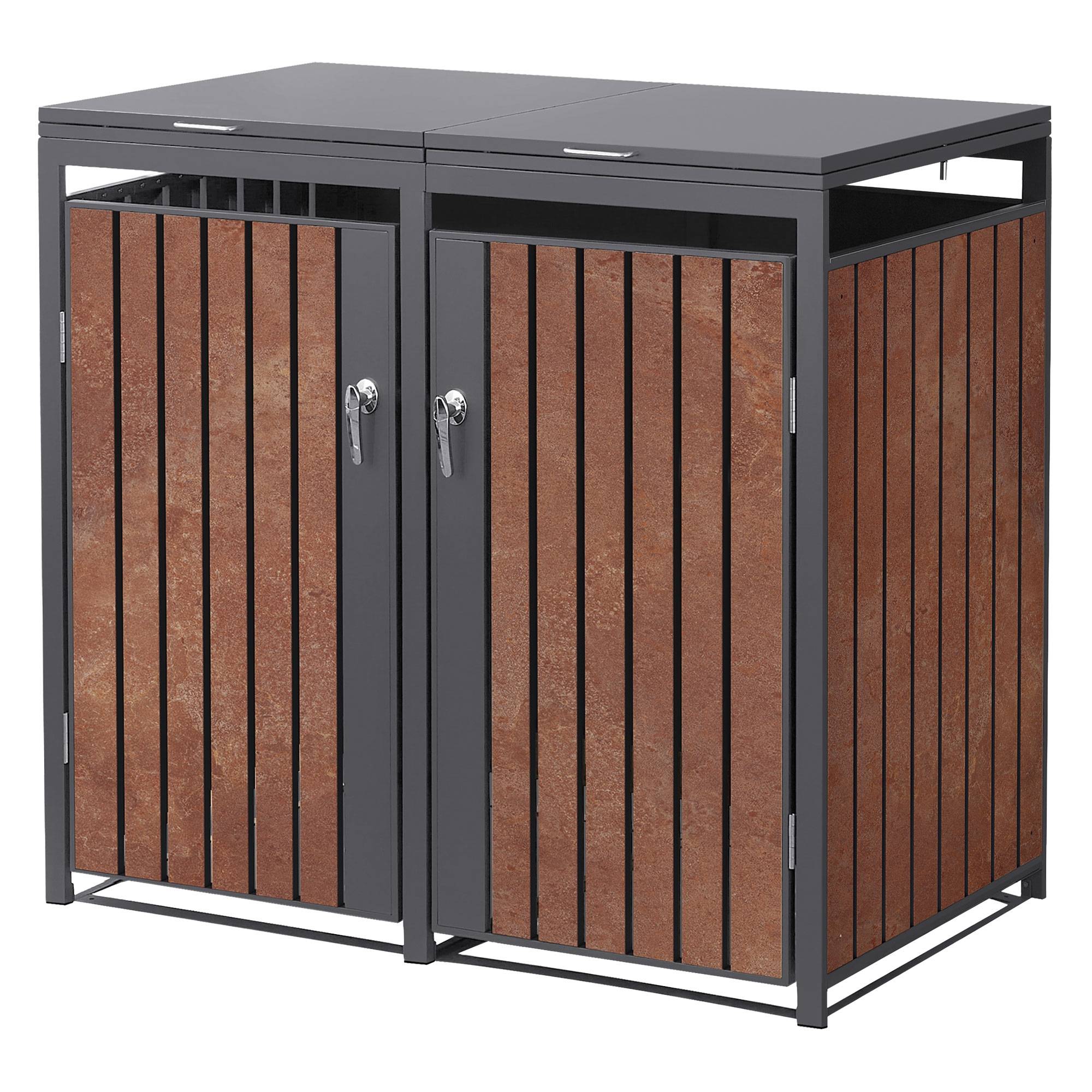 Ml-Design - Abri pour 2 poubelles 132x80x120 cm capacité de 60L à 240L anthracite/aspect rouillé acier couvercle rabattable/2 portes résistant aux intempéries - Imagen 9