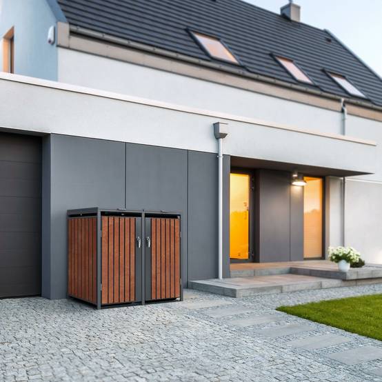 Abri pour 2 poubelles 132x80x116,3 cm capacité de 60L à 240L anthracite/aspect rouillé acier couvercle rabattable/2 portes résistant aux intempéries - Image 10