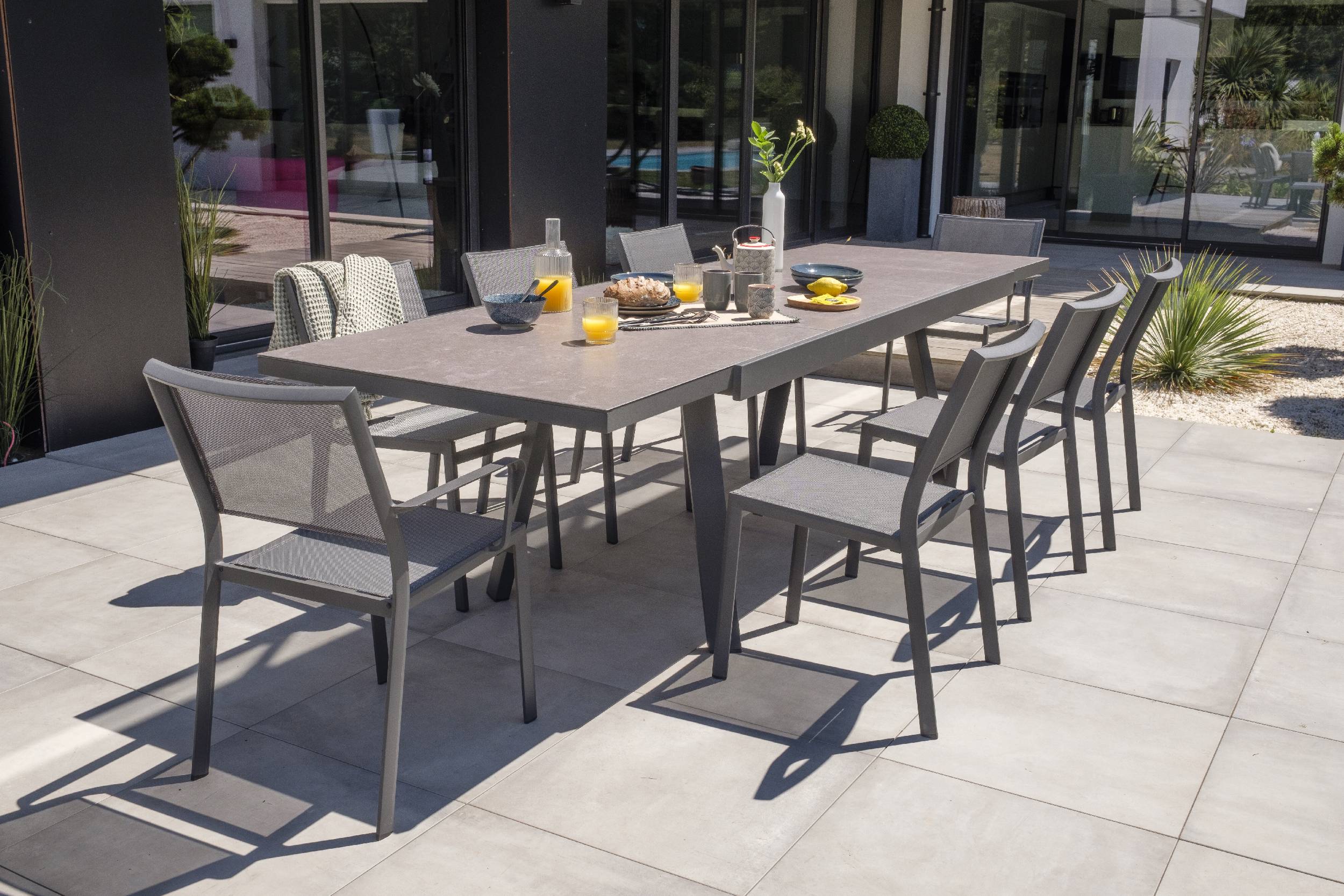 Dcb Garden - Ensemble repas de jardin 8 places en céramique sur verre - Gris anthracite - STOCKHOLM - Imagen 1