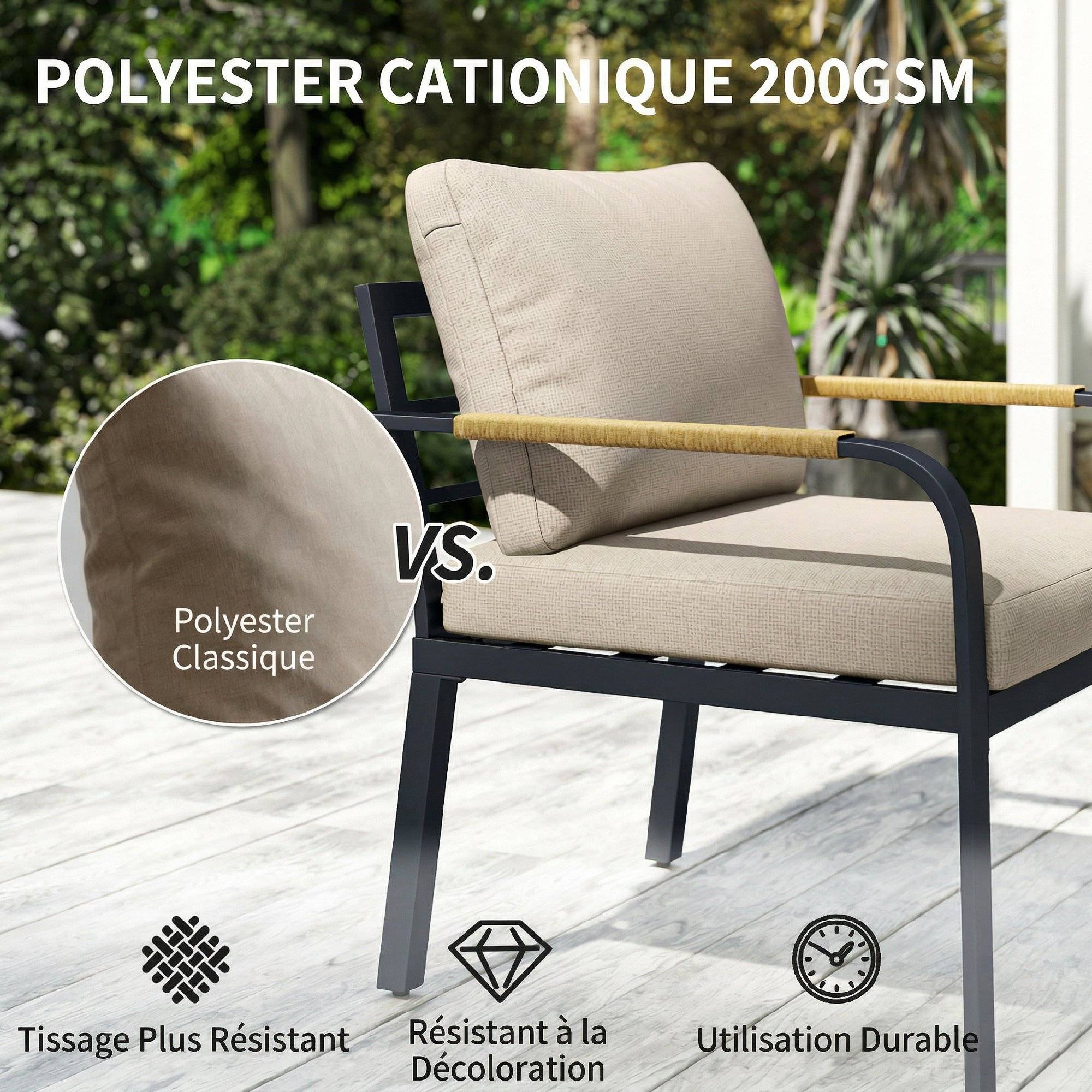 Salon de Jardin 6 Personnes Ensemble Table et Chaises Jardin avec Chaises Empilables en Textilène 70x51x87cm Noir - Image 7