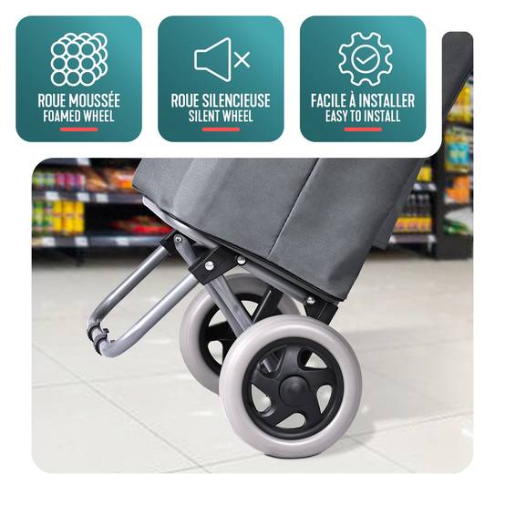 Vounot - Chariot de courses 2 roues pliable 59L gris - Image 6