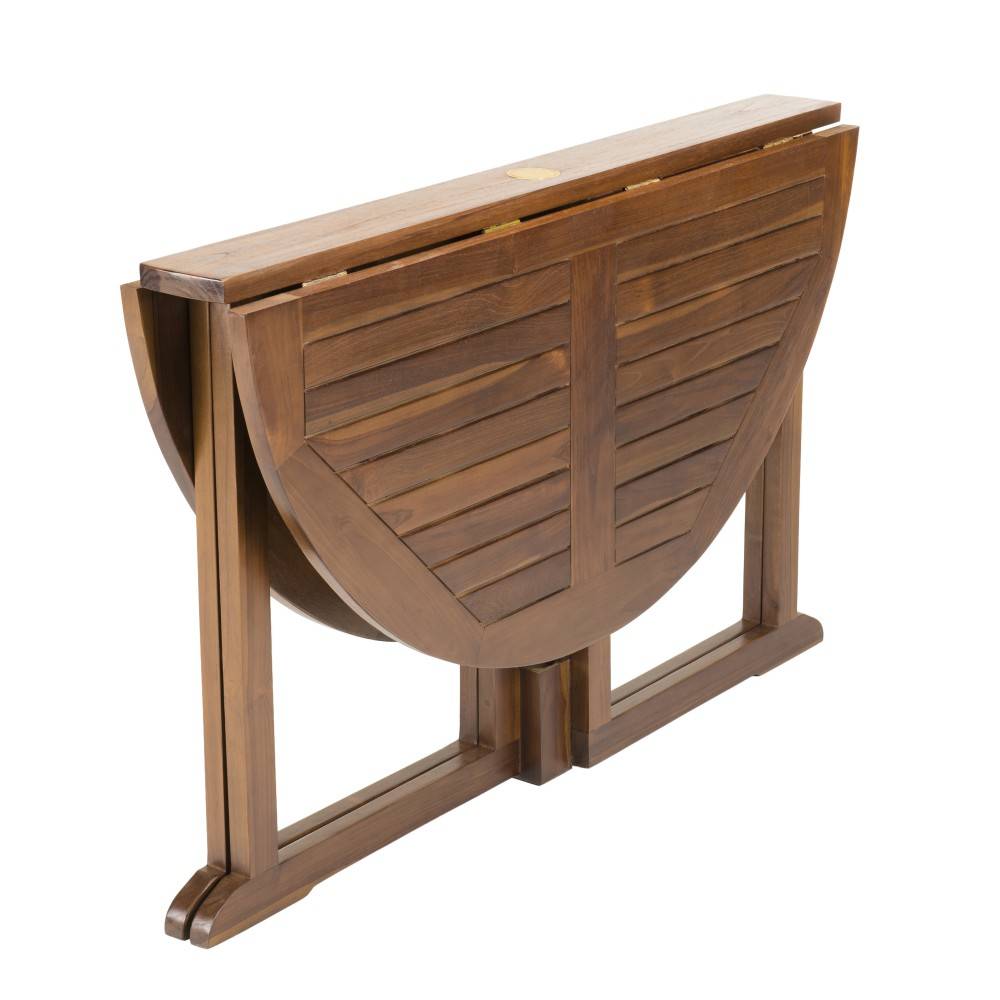 MAEVA - Table de jardin 4/5 pers.- table ronde rabats bois teck huilé - Image 6
