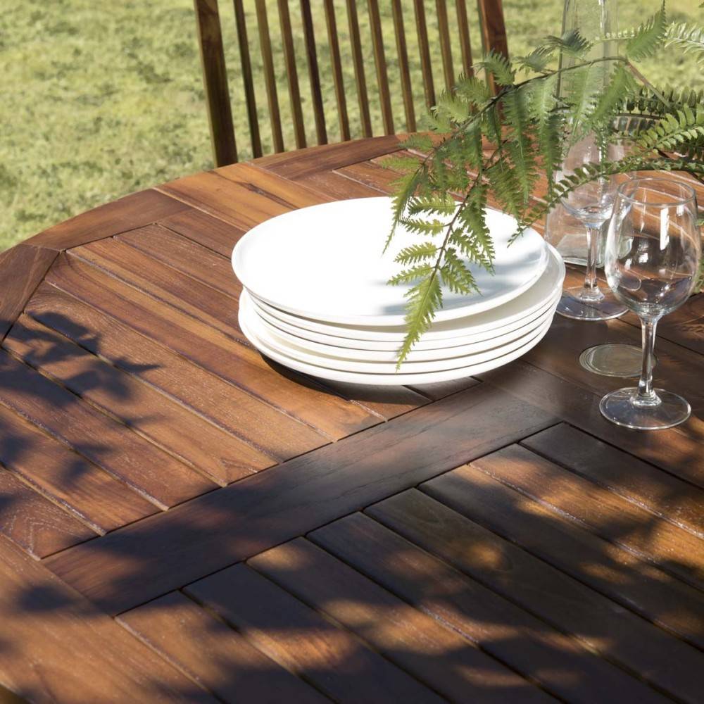 MAEVA - Table de jardin 4/5 pers.- table ronde rabats bois teck huilé - Image 3
