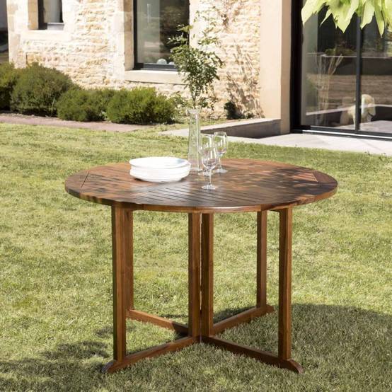 MAEVA - Table de jardin 4/5 pers.- table ronde rabats bois teck huilé - Image 2