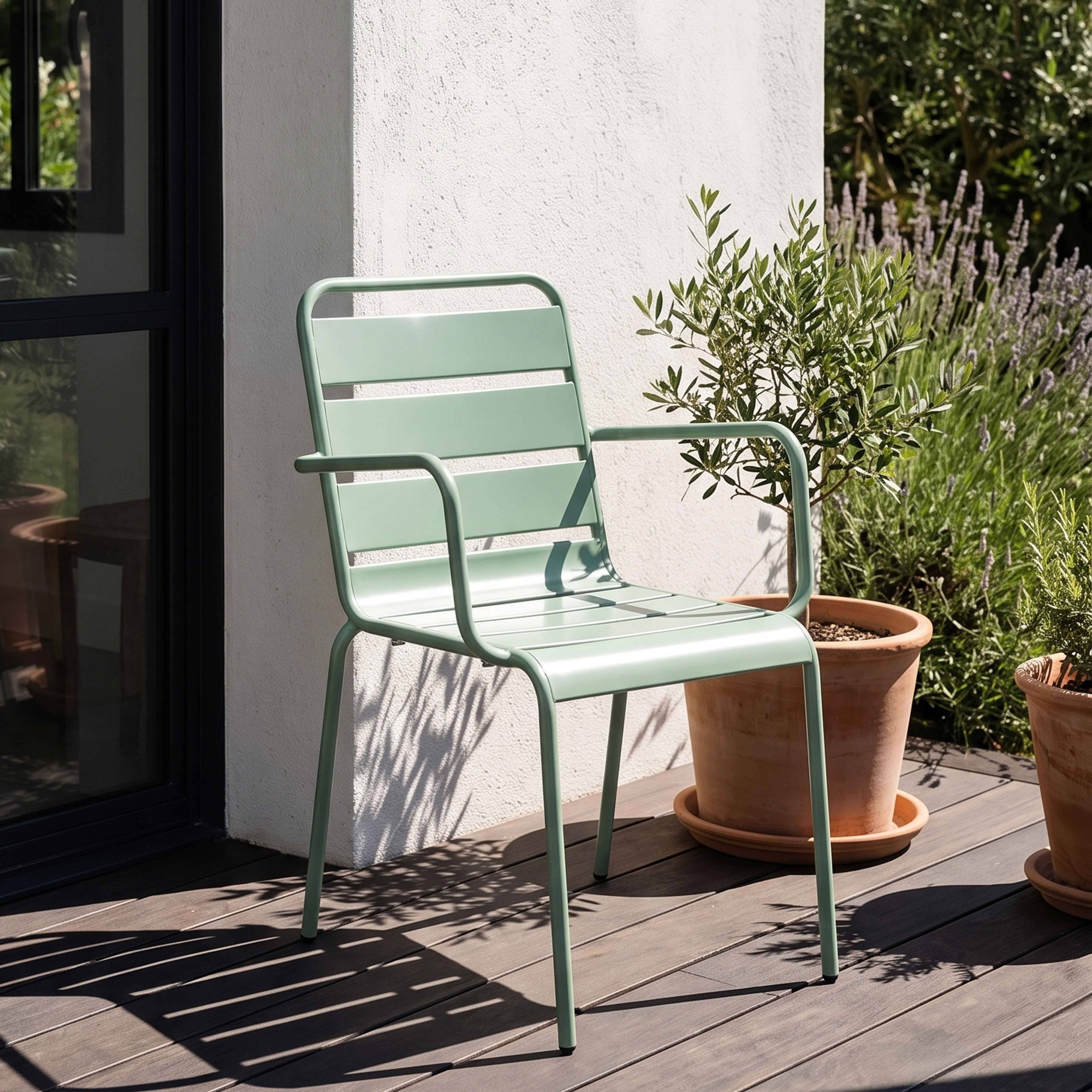 Oviala - Fauteuil de jardin en métal vert sauge Palavas - Oviala - Imagen 2