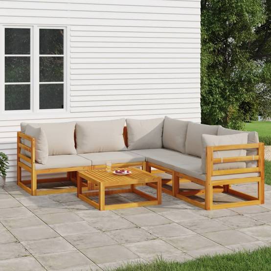 Salon de Jardin 6pcs Bois Acacia Massif pour Terrasse Coussins Gris – ComfortXL Outdoor Living - Image 1