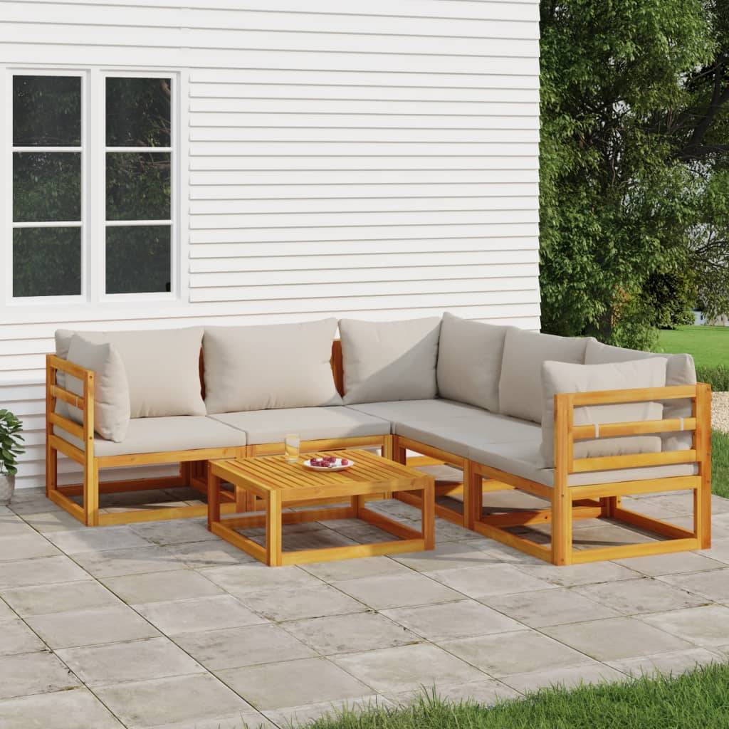 Salon de Jardin 6pcs Bois Acacia Massif pour Terrasse Coussins Gris – ComfortXL Outdoor Living - Image 1
