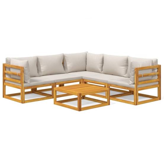 Salon de Jardin 6pcs Bois Acacia Massif pour Terrasse Coussins Gris – ComfortXL Outdoor Living - Image 2