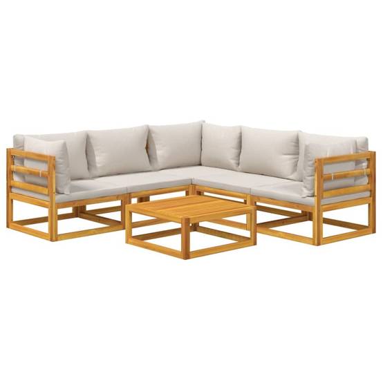 Salon de Jardin 6pcs Bois Acacia Massif pour Terrasse Coussins Gris – ComfortXL Outdoor Living - Image 3