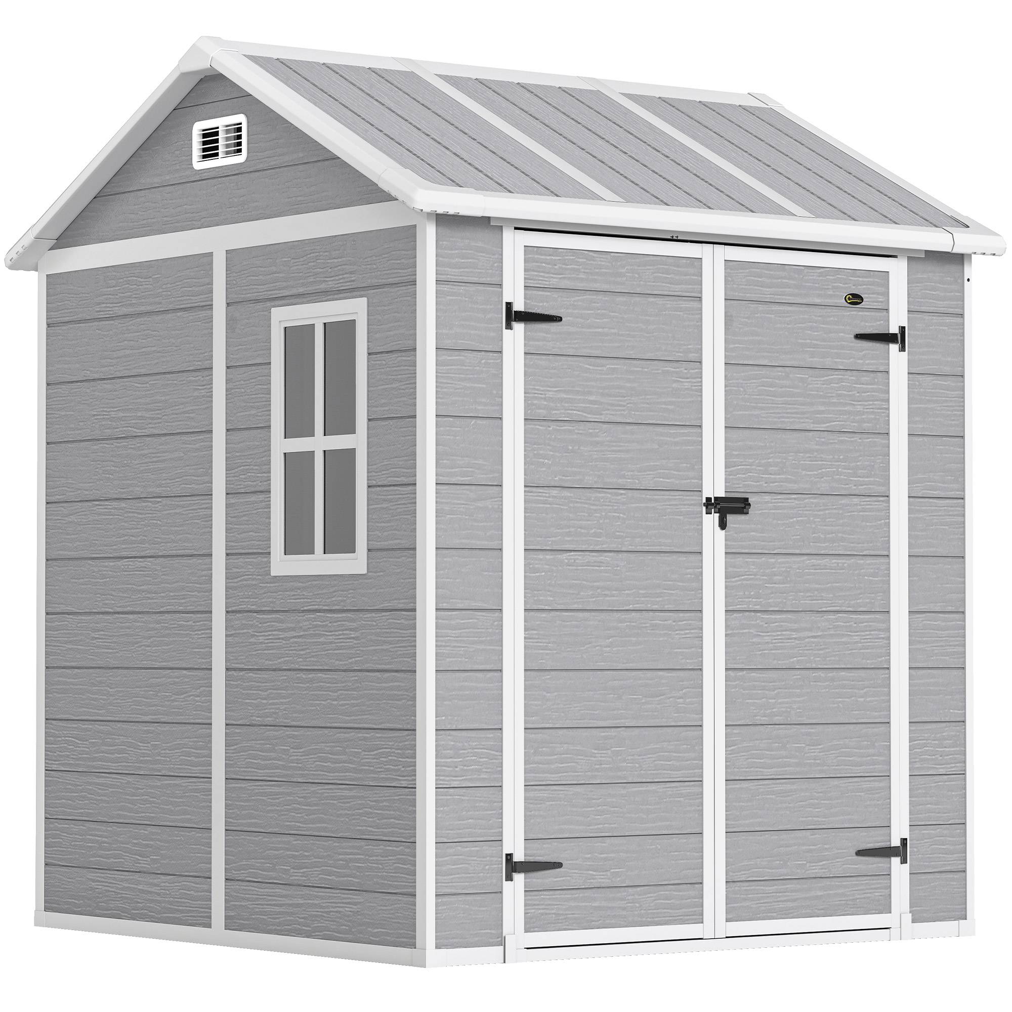 Sans Marque - Abri jardin résine plancher 2 portes verrouillables fenêtre 1,8x1,8 m gris - Image 1