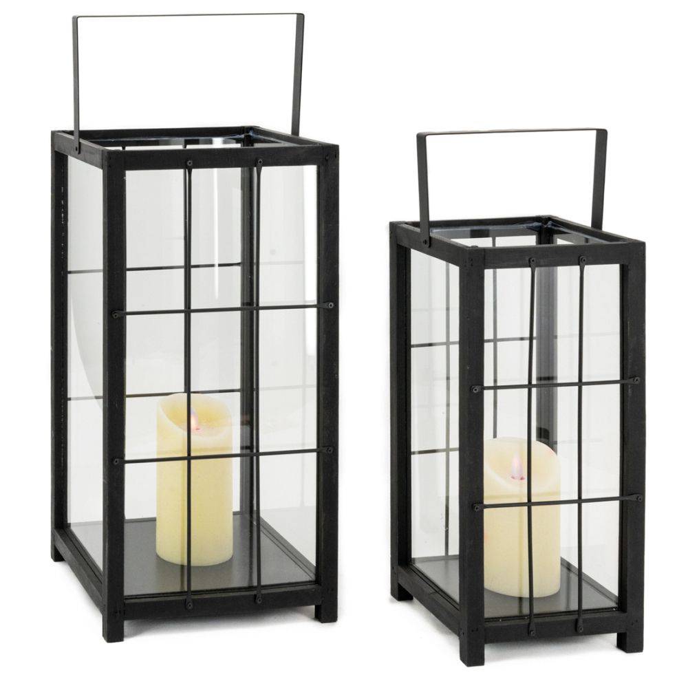Aubry Gaspard - Lanterne en pin et métal noires (Lot de 2) - Imagen 2