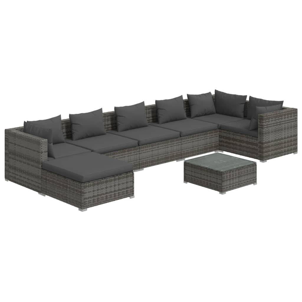 Helloshop26 - Salon de jardin meuble d'extérieur ensemble de mobilier 8 pièces avec coussins résine tressée gris - Imagen 1