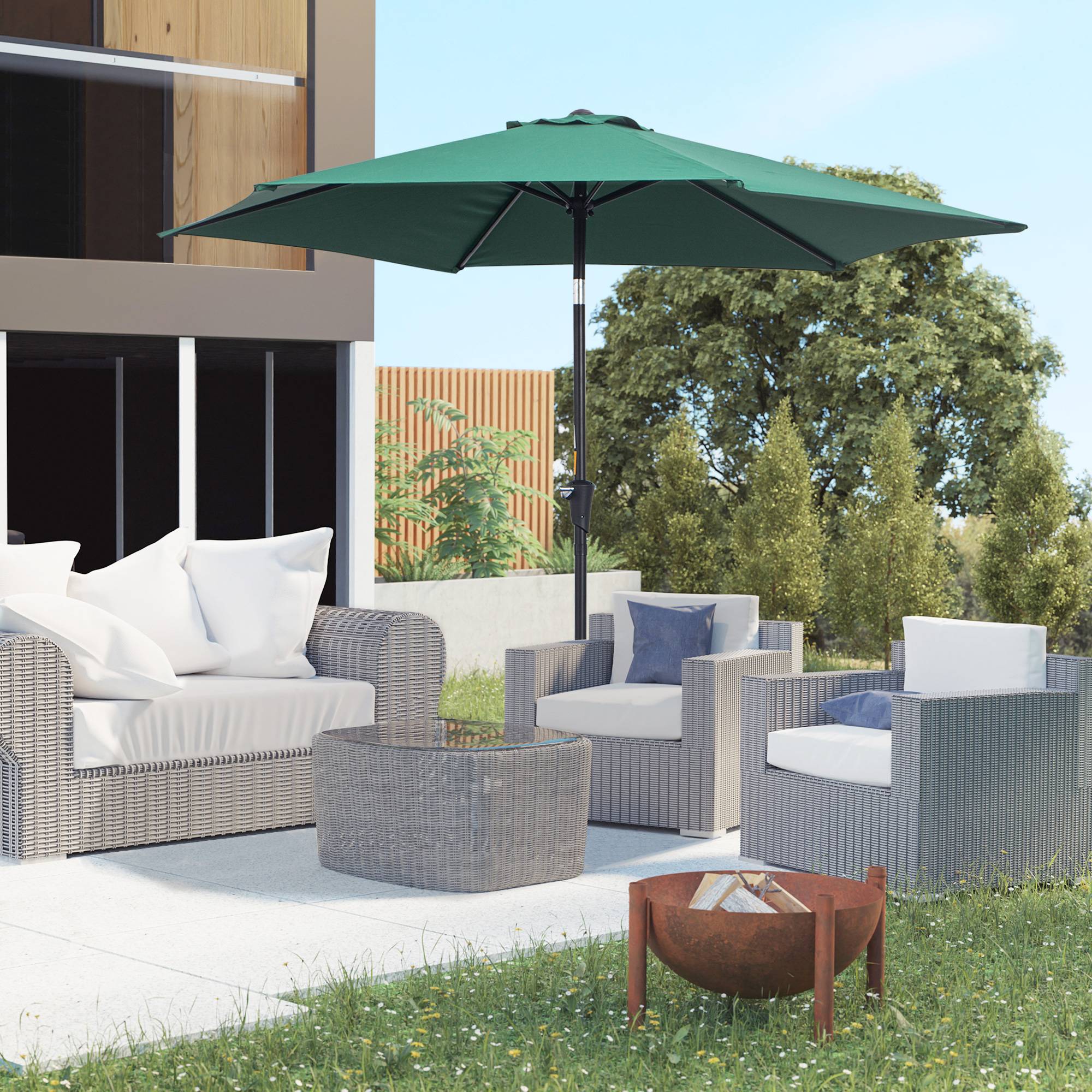 Parasol droit parasol inclinable de jardin balcon manivelle - 260x260x235cm Métal Vert foncé fr334 - Image 4