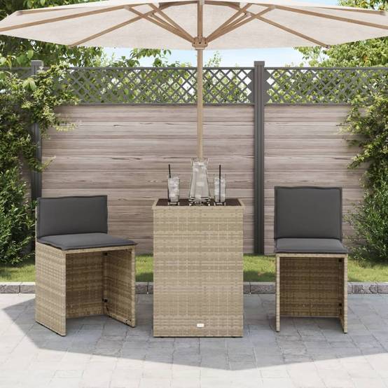 Ensemble de bistro 3 pcs | Mobilier d'extérieur et coussins gris clair résine tressée Maison Chic - Image 3
