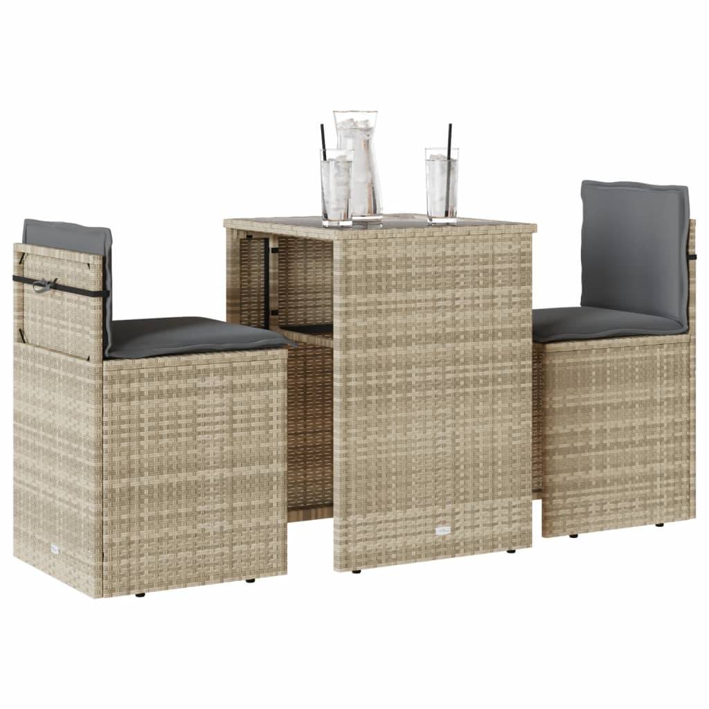 Ensemble de bistro 3 pcs | Mobilier d'extérieur et coussins gris clair résine tressée Maison Chic - Image 2