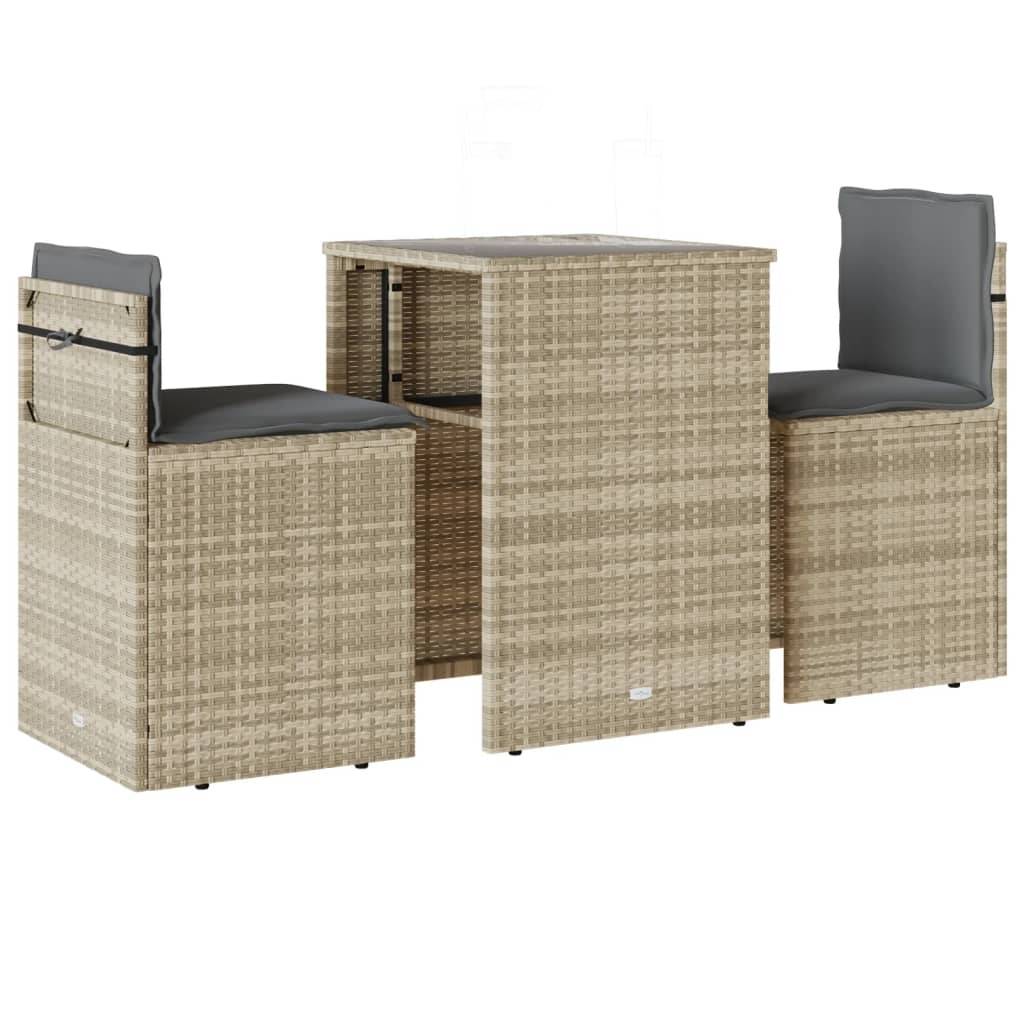 Ensemble de bistro 3 pcs | Mobilier d'extérieur et coussins gris clair résine tressée Maison Chic - Image 1
