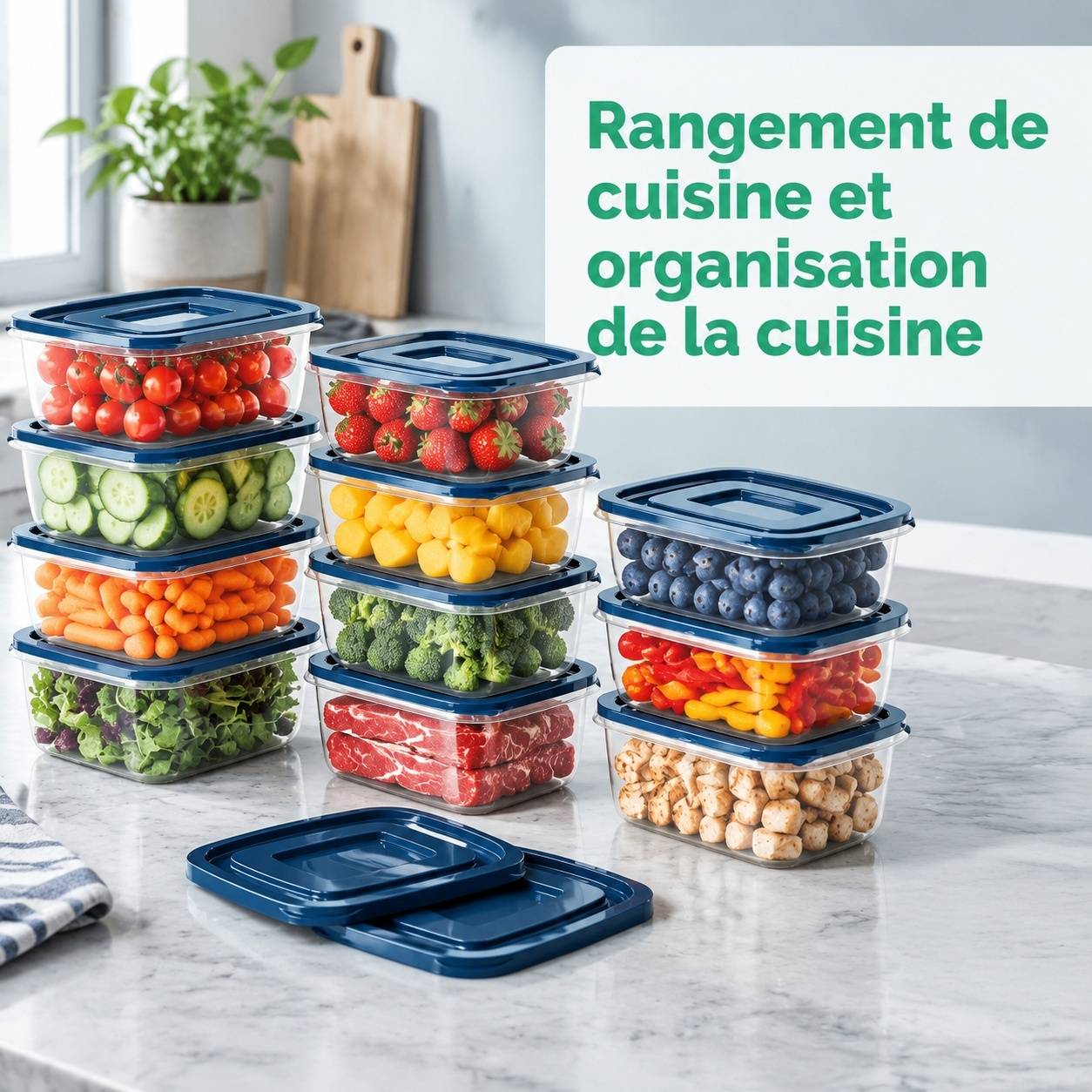 Set de 10 Boîtes de Conservation Alimentaire 1000ml Hermétiques Empilables Micro-ondables - Image 2