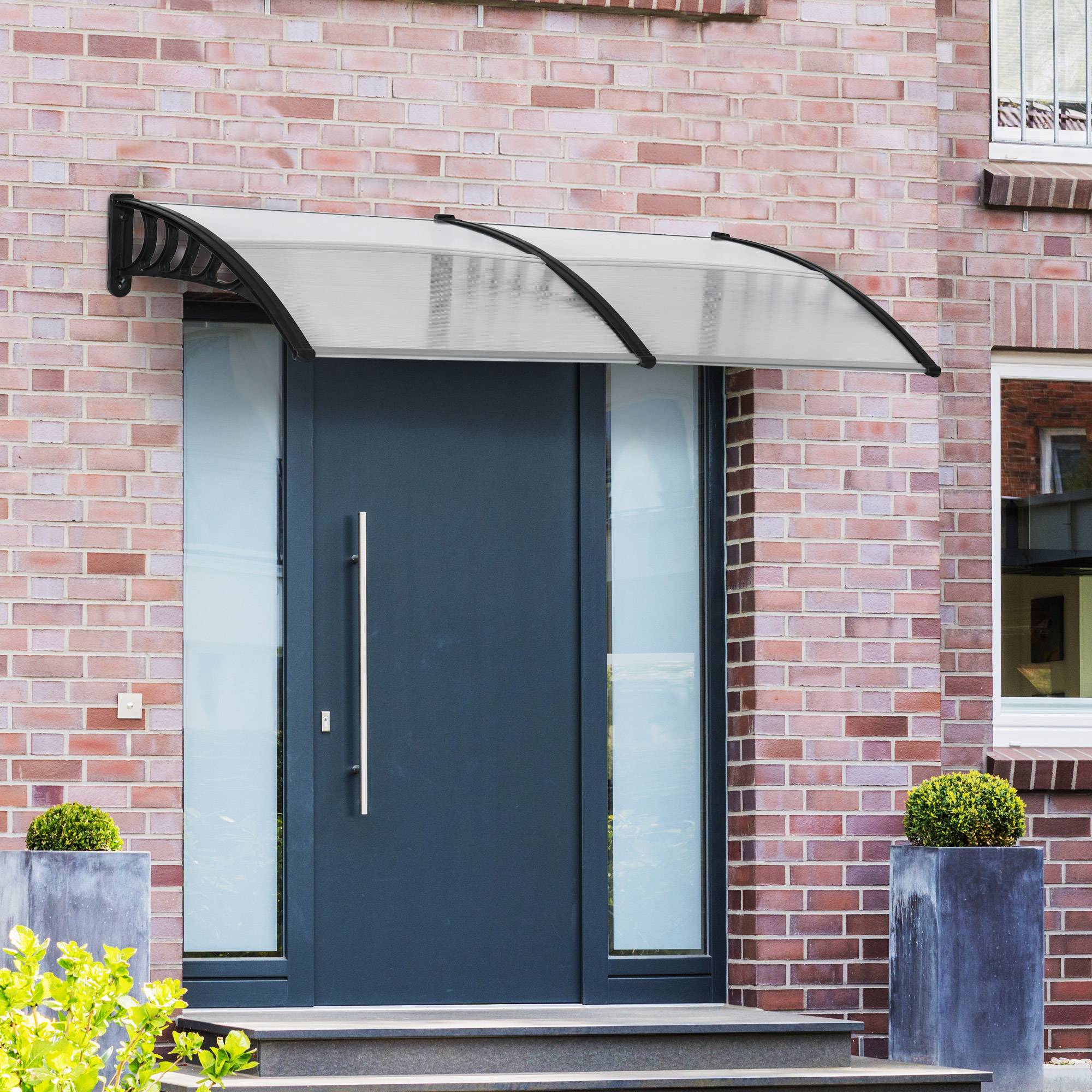 Auvent de porte polycarbonate pour entrée protection pluie et UV 200x96cm Noir - ComfortXL Outdoor Living - Image 3